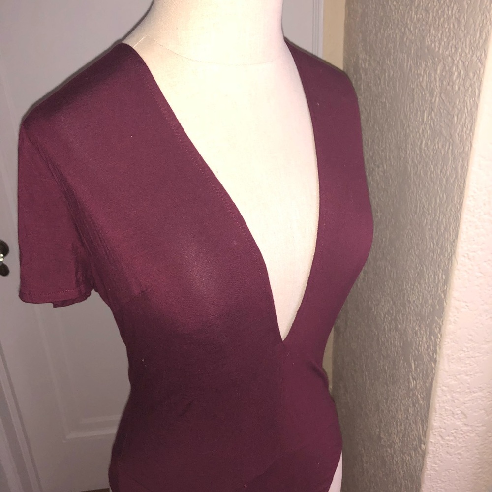 Deep V Red Wine Bodysuit